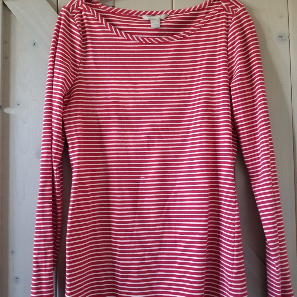 Banana Republic Red/White Striped Long Sleeve Tee